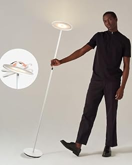 Brightech Sky LED Floor lamp, Torchiere Super Bright Floor Lamp for Living Room Decor & Office - Dimmable, Tall Standing Lamp with Warm Light for Bedroom & Reading - White