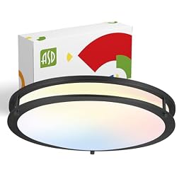 ASD LED 18" Round Flush Mount Lighting, Close to Ceiling Light Fixture | 3CCT, Dimmable, Energy Star, ETL Listed | 28W 2230LM 3000-5000K 120V | Low Profile Double Ring Lamp | Dark Bronze