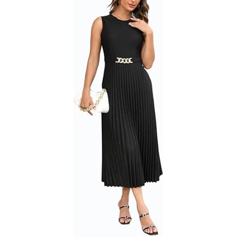 TDiooCor Casual Summer Ruffle Evening Solid Dresses Sleeveless A Line Pleated Flowy Party Black Dresses Cover