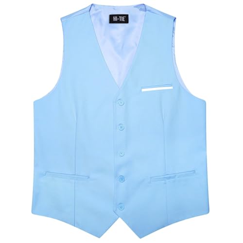Image of Hi-Tie Men's Formal Suit Vest Solid Fit Vest for Men 3 Pockets V Neck Waistcoat Business Wedding Casual