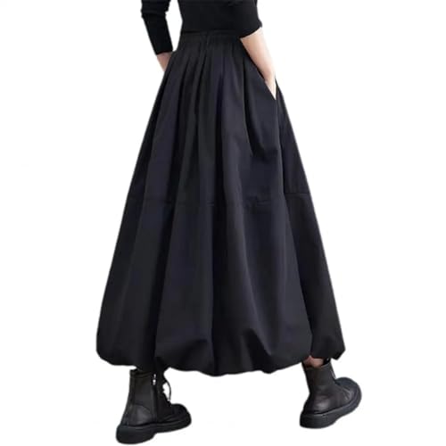 Women Pockets Puff Maxi Skirts Womens Casual Elastic Waist Lace Up High Waist Pleated A-Line Skirt4
