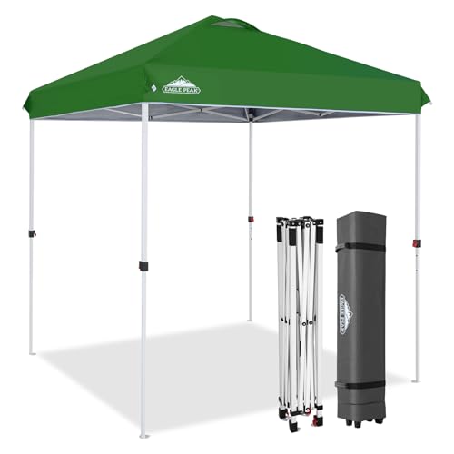 EAGLE PEAK Pop Up Canopy Tent with Wheeled Carry Bag, 8 Stakes, 4 Ropes, Easy Set Up Tent Canopy, 6.6x6.6 ft, Green