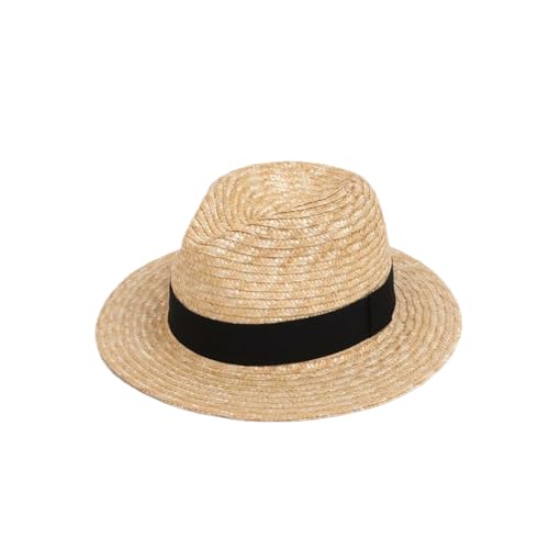 Generic - Chapeau de paille naturelle à large bord pour femme Noir Panama Chapeau de plage, Panama 5 cm, Taille unique