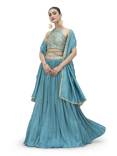 Image of PURVAJA Women's Silk Semi-Stitched Lehenga choli