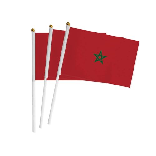 Lot de 20 Drapeaux à Manivelle Maroc pour la Fête Nationale - Mini Drapeau Portable