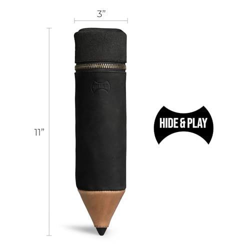 Image of Hide & Play, Pencil-Shaped Case for Pens, Pencils, Markers, and Office Accessories, Zippered Bag, Pen Storage, Full Grain Leather, Handmade (Charcoal Black)
