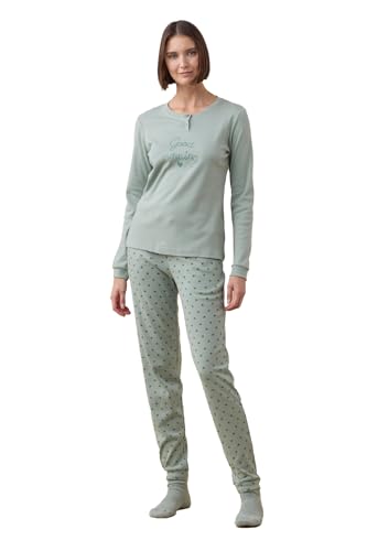 Noidinotte - Pigiama Donna Invernale in Caldo Cotone Articolo Morning. - L Verde