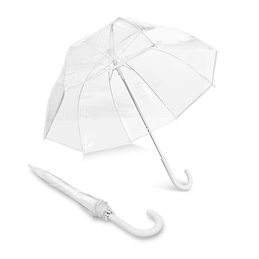 Weather Station Clear Rain Umbrella, Adult, Dome Canopy, Bubble, Automatic Open, Bubble, Waterproof, Lightweight, Full 52 Inch Arc, Stick, White