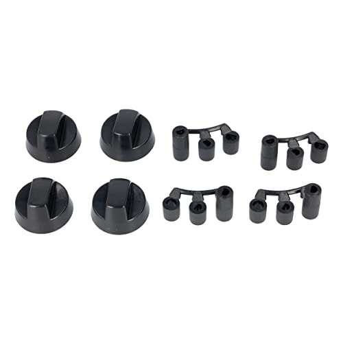 Europart Lot de 16 boutons rotatifs noirs avec adaptateurs universels pour plaques de cuisson de toutes marques 41 mm de diamètre