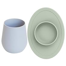 ezpz Tiny Cup Pewter + Tiny Bowl Sage - baby essentials cup and bowl