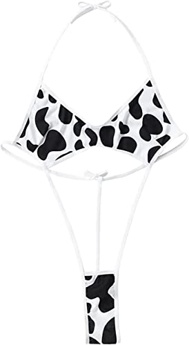 DeSeeni Maiô feminino sexy de uma peça, maiô recortado, com cadarço, biquíni de corte alto, Vaca, Ta