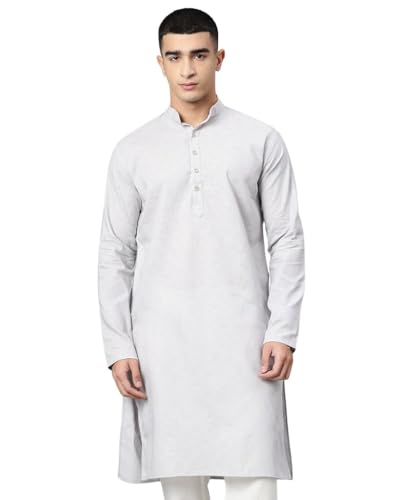 Image of Majestic Man Men's Cotton Regular Fit Casual Mandarin Collar Ethnic Motifs Solid Long Kurta