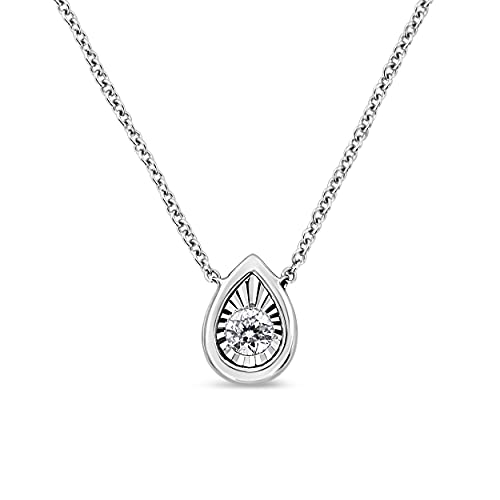 Haus of Brilliance 10K White Gold 1/10 Cttw Miracle Set Round-Cut Diamond Pear Shape 18" Pendant Necklace (H-I Color, SI2-I1 Clarity)