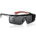 NoCry Blue Light Blocking Over Glasses Safety Glasses with Orange Anti-Fog Scratch Resistant Lenses; ANSI Z87.1 & Tinted Over-Spec Safety Glasses - with Anti-Scratch Lenses, Black & Red Frames