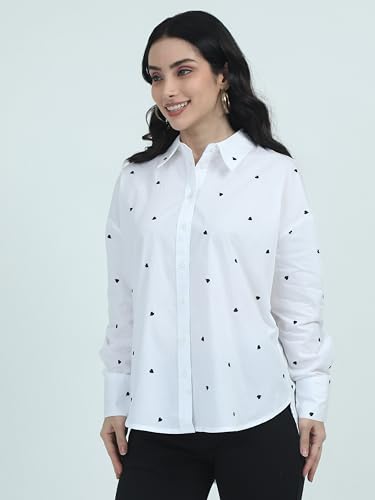 Image of Glam & Chique Women's Button-Down Oversized Shirt with Heart Embroidery S-2XL