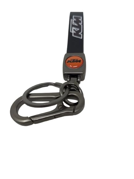 Image of Catchy Premium Leather & Metal Bikes Stainless Steel Locking Hook Antirust Keychain Unique Stylish Look For Men /Women Keyring for I Ktm /Rc Duke 250 Duke 390 (No 1) (Orange)