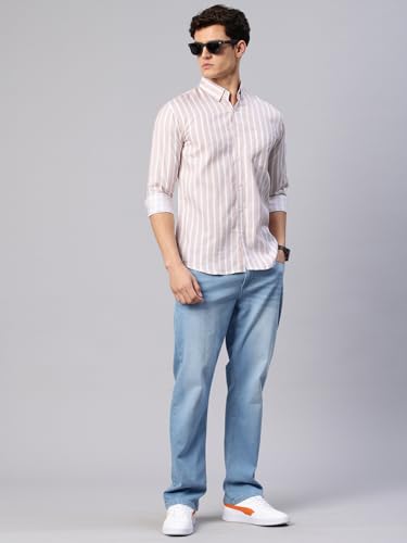 Image of Majestic Man Classic Slim Fit Vertical Striped Casual Cotton Shirt