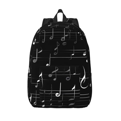 JIPOFD Mochila de viaje negra con notas musicales, mochila de viaje para viajes, viajes, compras, Negro -, S