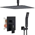 SR SUN RISE 12 Inch Ceiling Mount Matte Black Shower System Bathroom Luxury Rain Mixer Shower Combo Set Ceiling Rainfall Shower Head System Faucet Trim Repair Kits Rough-in Valve and Trim Included