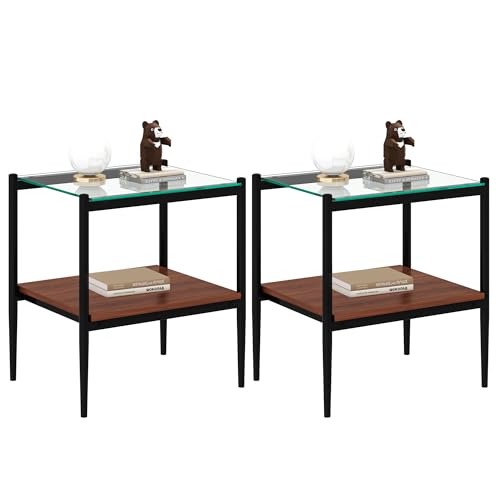 Ywin Rectangle End Table Set of 2, Tempered Glass Tabletop