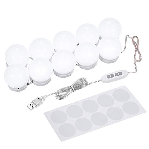 Genérico Kit de luces espejo tocador LED 10 bombillas con 3 modos color y niveles brillo regulables luz cadena alimentada por USB para maquillaje