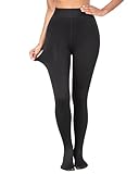 CHRLEISURE Women's Fleece Lined Tights - Fake Sheer Warm Pantyhose Thick Winter Leggings(CS Black, M/L)