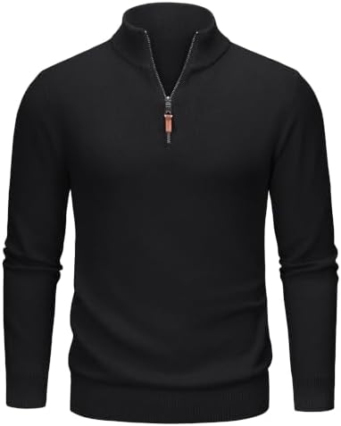 TACVASEN Pullover Herren Half Zip Troyer Baumwolle Warm Strickpullover | Rollkragenpullover, mit Kragen, Winter, Arbeits, Sweatshirt