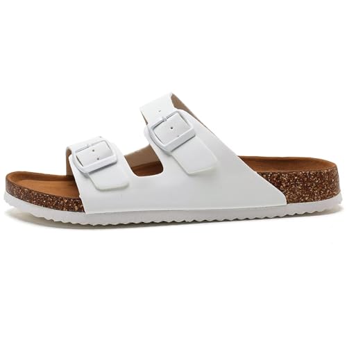 Image of Torotto Mens Slides with Cork Footbed Open Toe Adjustable Webbing Flat Sandals for Walking | Beach | Indoor