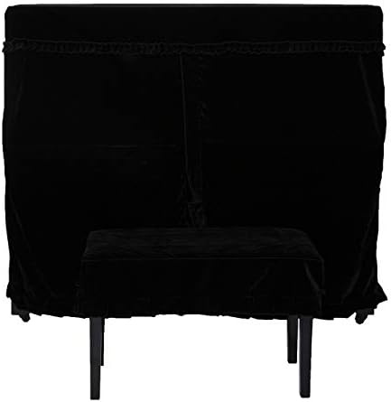 Full Piano Cover Cloth Art More Pleuche Decorated with Macrame for Universal Upright Vertical Piano Upright Piano Universal 118-131 be Universally（not include chair cover） (153cm/60.2in, Black) image 5