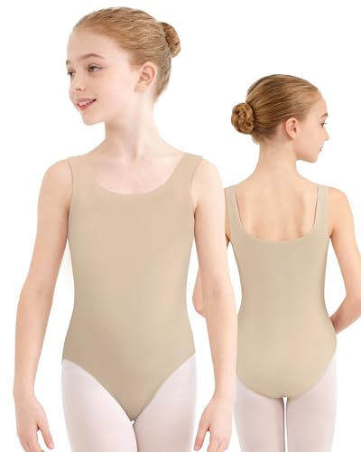 HotGains 3-14 Years Girls Nude Leotards for Dance Seamless Sleeveless Ballet Gymnastic Basic Bodysuit Outfit (Nude X-Small)