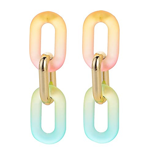 Oval Resin Acrylic Dangle Drop Stud Earrings Sterling Silver Pins Rainbow Multi Color Thick Chunky Chain Bohemia Statement Dangle Earring Studs Fashion Jewelry Gifts For Women Girls #TOP22