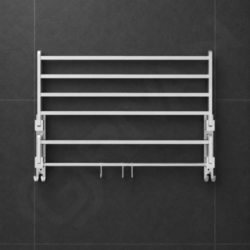 Image of GRIVAN 18-Inch Stainless Steel Towel Rack in Bathroom | Wall-Mounted Towel Stand with Hooks | Foldable Towel Holder & Cloth Hanger for Bathroom (Silver Chrome, 18 INCH)