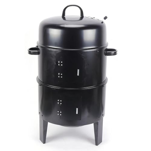 CHIMHOON 3 en 1 84 cm parrilla de ahumador, quemador de ahumar, quemador de ahumar, barril de ahumar, parrilla de carbón vegetal con tapa, para patio trasero, camping y cocina