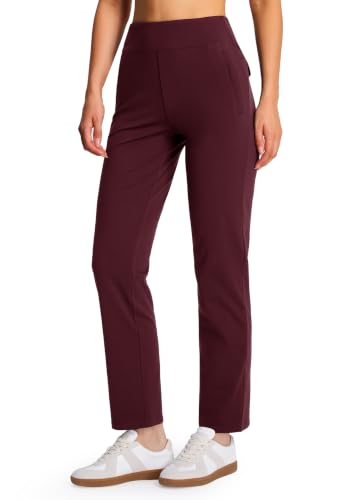 Libin Women's Fleece Lined Pants 31" Stretch Thermal Pants, Red Wine XL