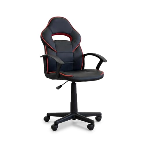 Chaise fauteuil de bureau gaming pivotant 360° en simili noir et détails en mesh rouge accoudoirs et hauteur assise réglable dossier inclinable à roulettes – design moderne et fonctionnel – CELESTE