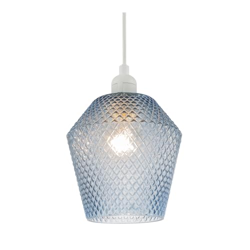 Modern and Compact Midnight Blue Glass Diamond Design Easy Fit Pendant Lamp Shade for Kitchen, Lounge, Dining Room etc | 17cm x 17cm by Happy Homewares