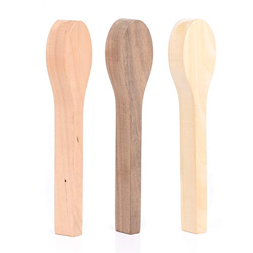 3Pcs Wood Carving Spoon Blank Unfinished Wooden Craft Whittling Kit for Whittler Starter Kids,Basswood +Walnut +Cherry - Thumbnail 3