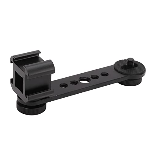 GOTOTOP Triple Cold Shoe Mount Plate, Aluminium Alloy Microphone Stand Mount Adapter for Tripod Monopod Stabilizer,for Photography, Vlogs, Interviews (Black)