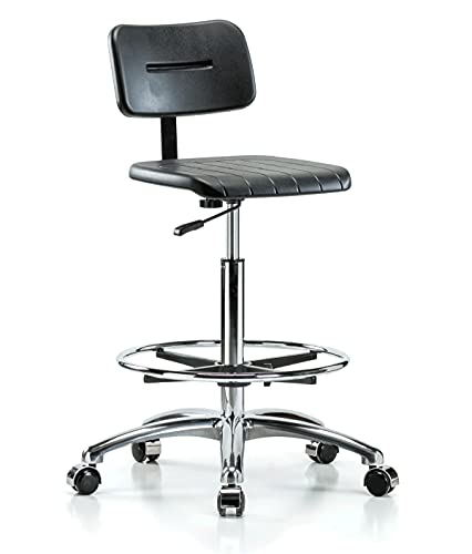 Perch Chrome Industrial Work Chair with Foot Ring | High Bench Height 24-33.5