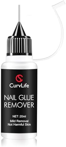 Curvlife 20ml Pinpoint Nail Glue Remover for Press on, Multi-Functional Remover for Nails Tips, Gentle Glue Remover for Gel x Nails, Non-Acetone Nail Polish Remover