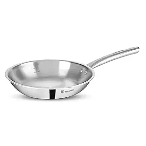 BERGNER Tripro Triply Stainless Steel Frypan/Skillet, 24 cm, 2.0 litres, Ergonomic Stay Cool Handle, Flared Rim, Efficient and Fast Heating, Induction, Gas and Metal Spatula Friendly