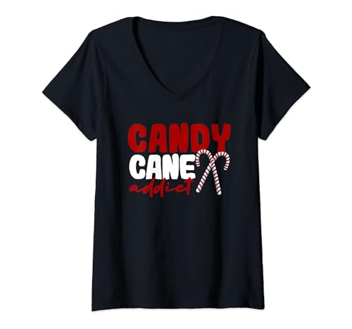 Candy Cane Addict Funny Christmas Lover Sweet Christmas Cookies Maglietta con Collo a V
