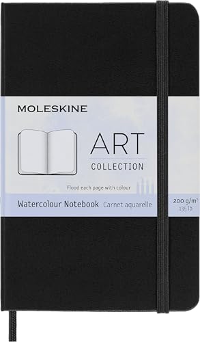Moleskine Aquarell-Notizbuch im Taschenformat 9 x 14 cm Aquarell-Notizbuch, Papier geeignet für Aquarellstifte und Farben, Harter Umschlag und elastischer Verschluss, Farbe Schwarz, 60 Seiten