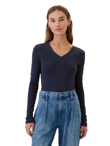 GAP Womens Long Sleeve Favorite V-Neck T-Shirt Navy Uniform M