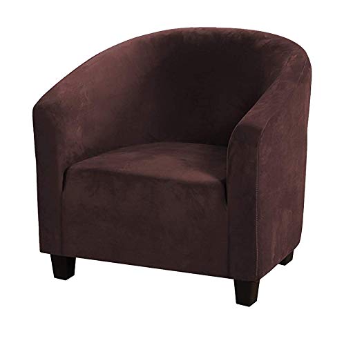 cjc Velvet Tub Chair Slipcover - Stretch Elastic Furniture Protector, Soft Club Chair Cover for Barrel, Tub, Living Room (Brownish Red)