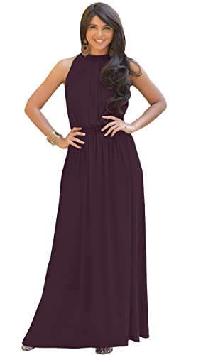 Image of KOH KOH Plus Size Womens Long Sexy Sleeveless Bridesmaid Halter Neck Wedding Party Guest Summer Flowy Casual Brides Formal Evening A-line Gown Gowns Maxi Dress Dresses, Sangria Wine 4XL 26-28