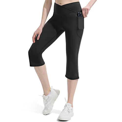 Copyleaf Women's Flare Yogo Pants With Pockets-V Crossover High Waisted Bootcut Yoga Leggings-Flare Bell Bottom Workout Gym Leggings Black #TOP3