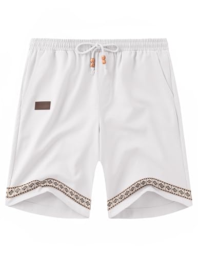 Image of COOFANDY Mens Casual Linen Shorts Elastic Waist Drawstring Loose Fit Summer Beach Vacation Shorts with Pockets