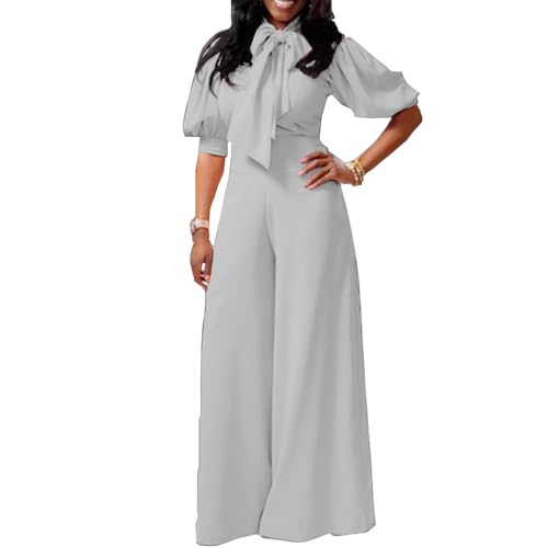 VERWIN Plain Dressy Full Length Bowknot Women's Jumpsuit High Waist