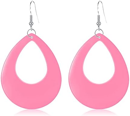 70s 80s 90s Neon Oval Earrings Women Retro Earrings for Women Girl Retro 80s Halloween Party Costume Accessory (Pink)